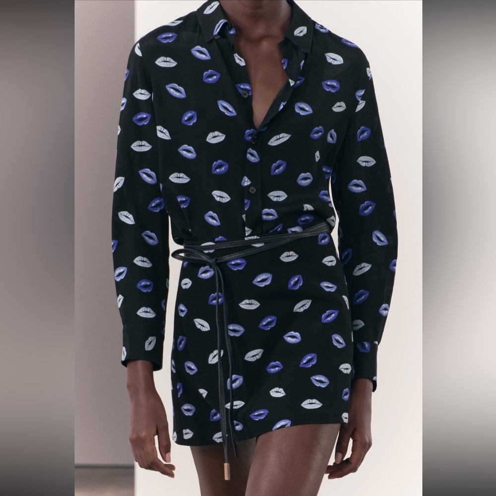 NWOT Zara printed mini skirt and slim shirt